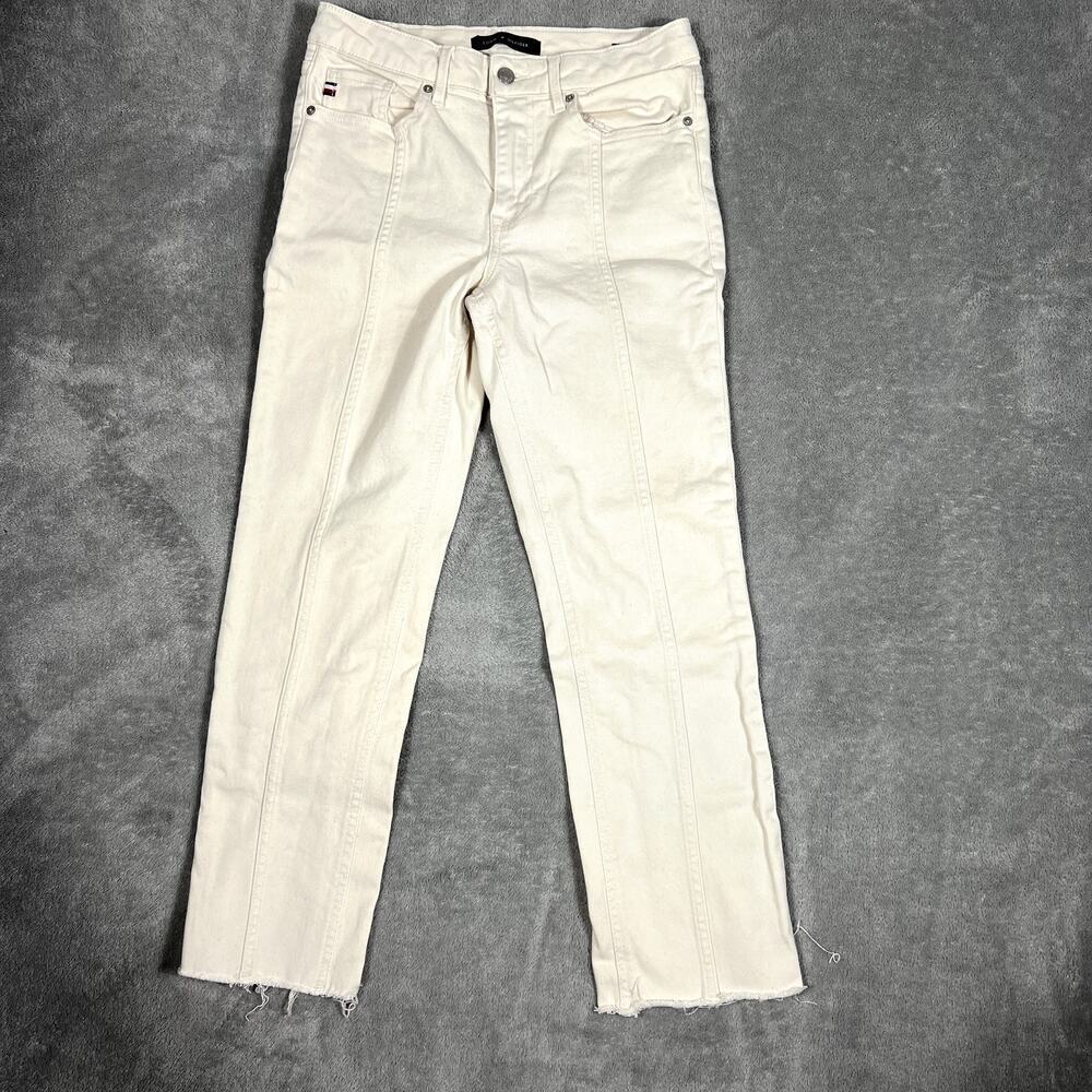 Tommy Hilfiger Tribeca Straight Ankle Jeans Women's 6 White Fray Hem